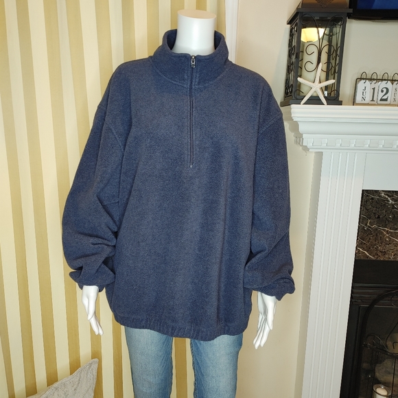 CROFT & BARROW SPORT FLEECE FUZZY HALF ZIP PULLOVER, BLUE L - Picture 2 of 7